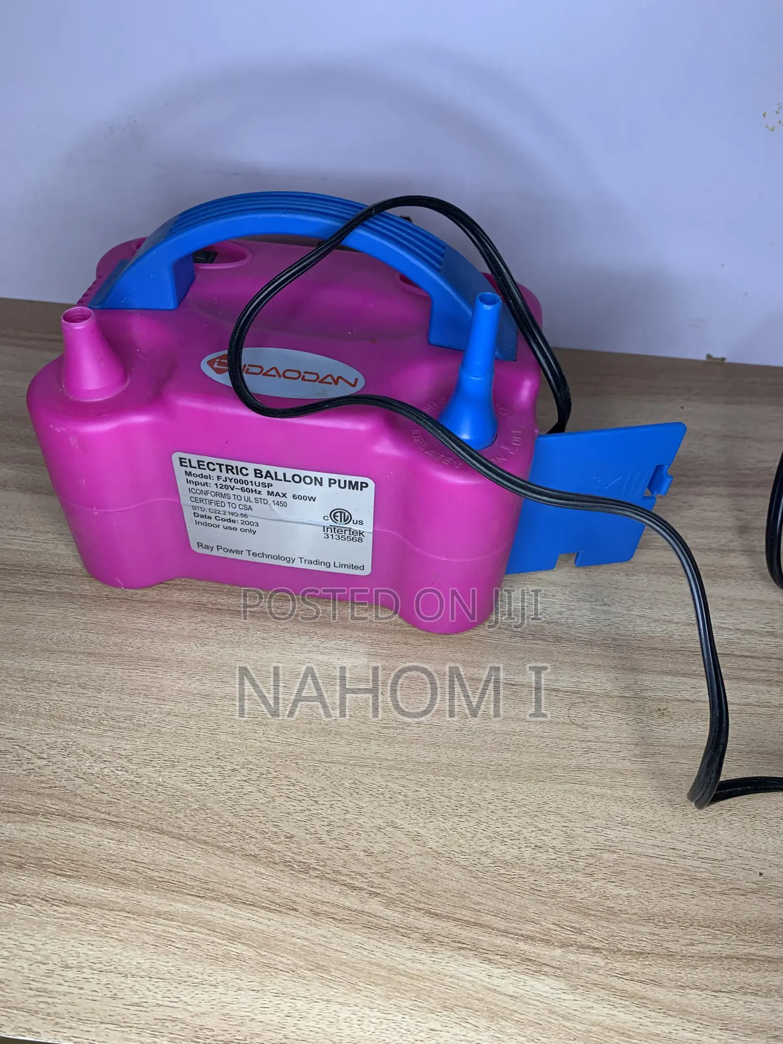 This Is an IDAODAN Portable Dual-Nozzle Electric Balloon Pump in Pink