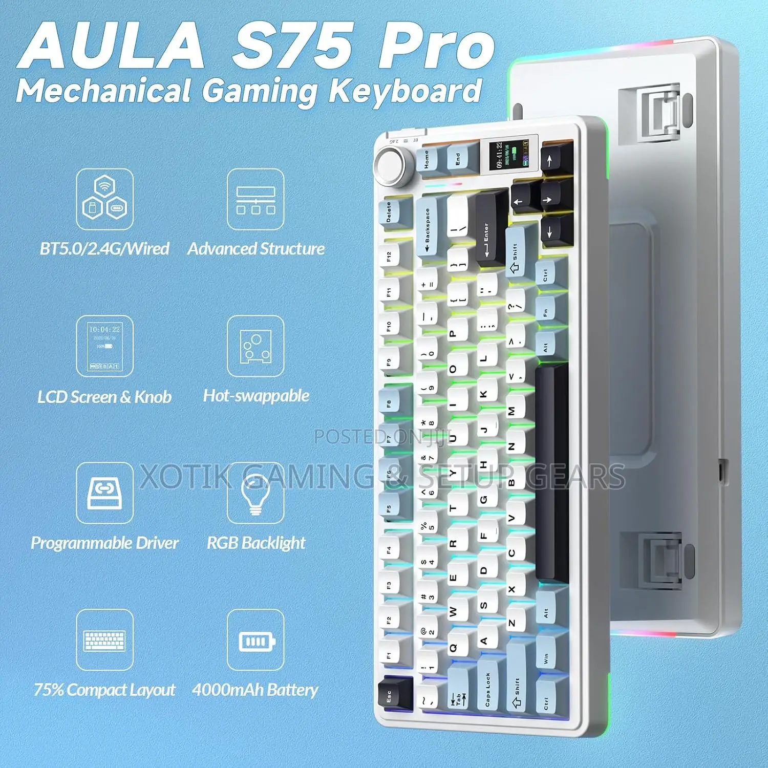 75% Aula S75 Pro Mechanical Keyboard - Gaming Keyboard W Screen Knob