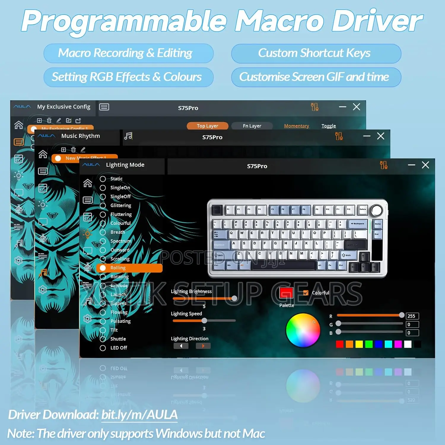 75% Aula S75 Pro Mechanical Keyboard - Gaming Keyboard W Screen Knob