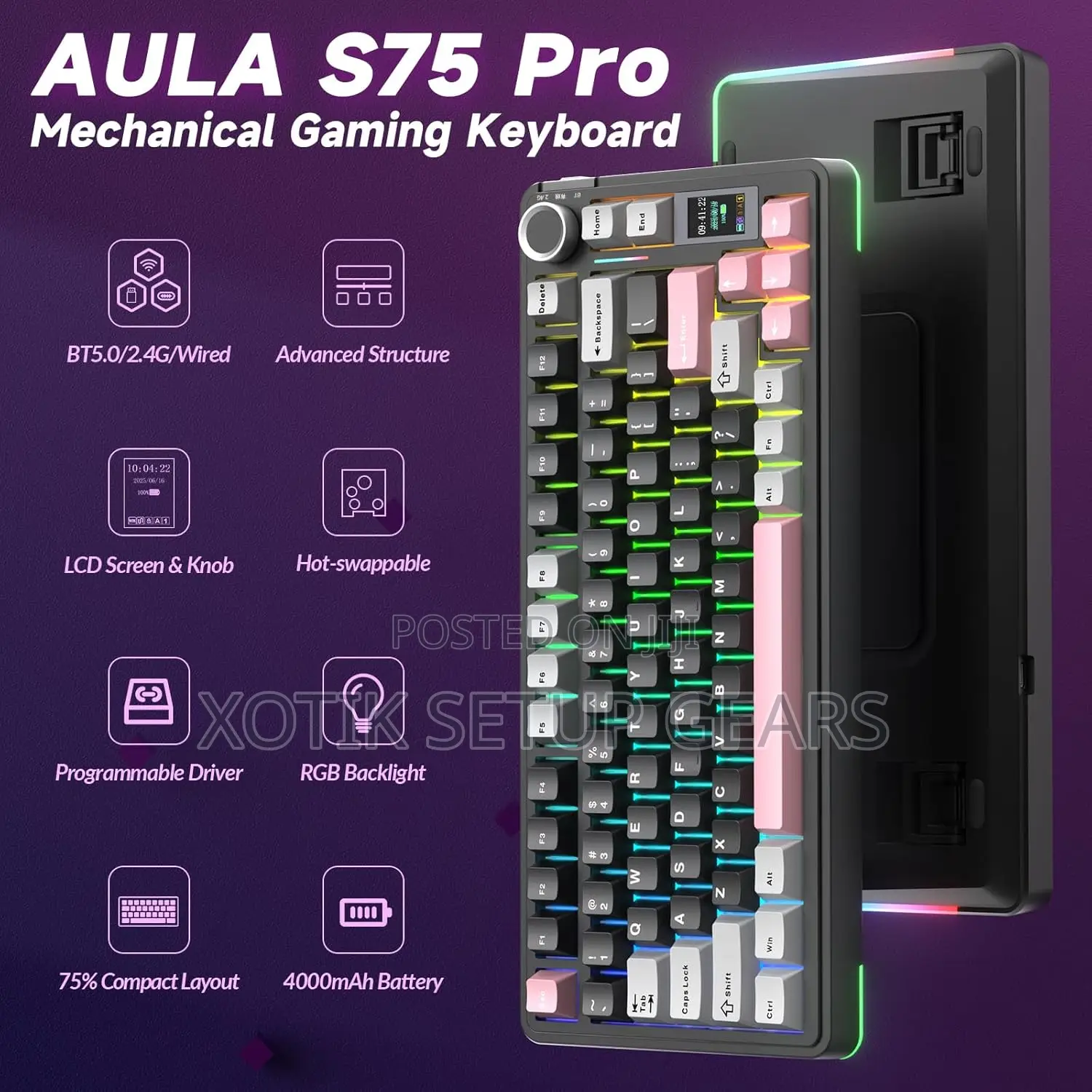 Black Colorway Aula S75 Pro Mechanical Keyboard - 75% Gaming Keyboard