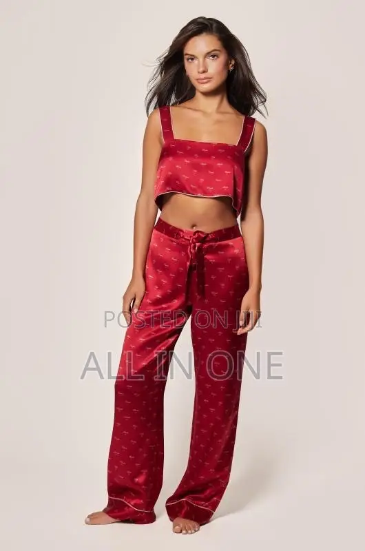 Red Silk Two Piece Lounge Set