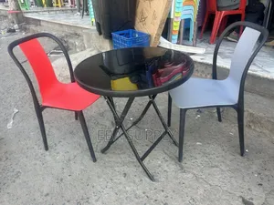 60-70cm Round Outdoor Folding Patio Table – Black Tempered Glass Top
