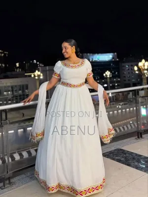 Elegant White Magenta Ethiopian Habesha Kemis