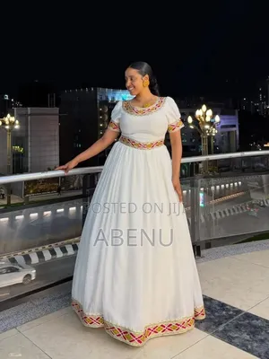 Elegant White Magenta Ethiopian Habesha Kemis
