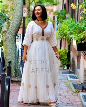 Elegant White Green Ethiopian Habesha Kemis
