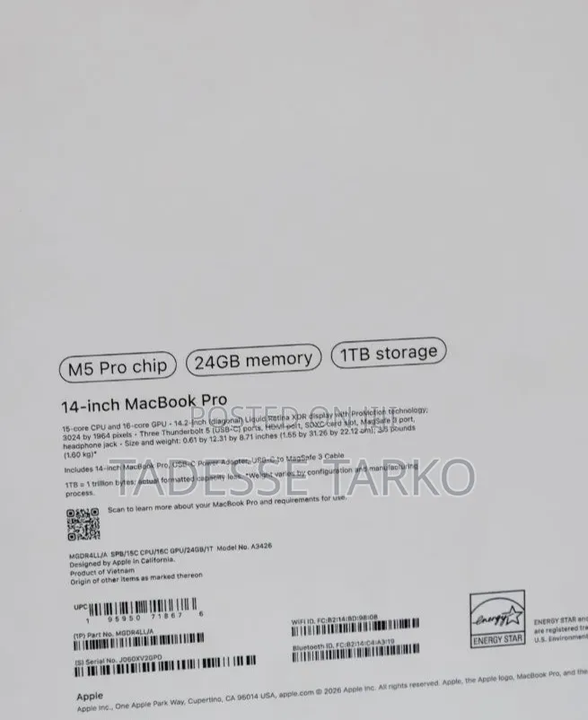 New Laptop Apple MacBook Pro 2025 M5 24GB Apple M5 Pro SSD 1T