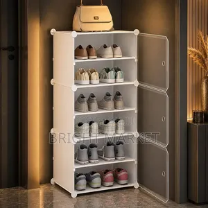 ጫማ መደርደሪያ ባለ3 በር ተከፋች 6 ደረጃ Plastic Shoes Rack