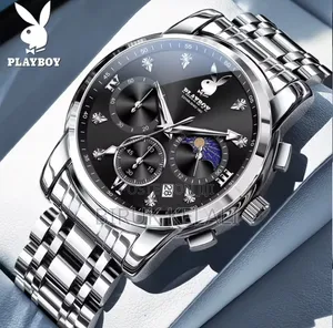 Playboy Men's Silver and Black Multi-Dial Quartz Watch