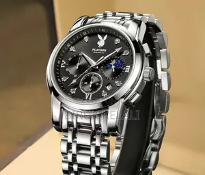 Playboy Men's Silver and Black Multi-Dial Quartz Watch