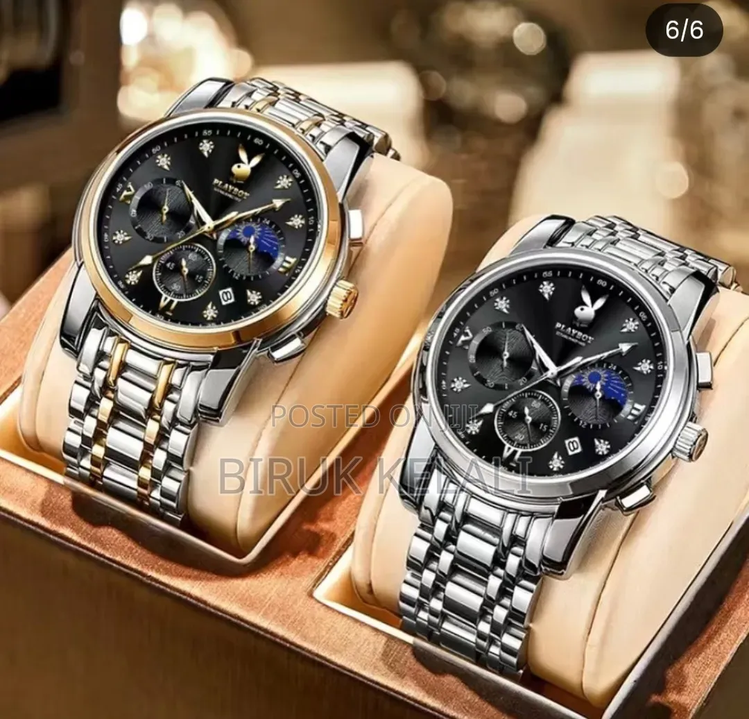 Playboy Men's Silver and Black Multi-Dial Quartz Watch