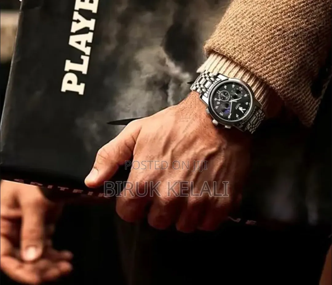 Playboy Men's Silver and Black Multi-Dial Quartz Watch