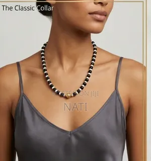 Handmade Black and White Beaded Necklace