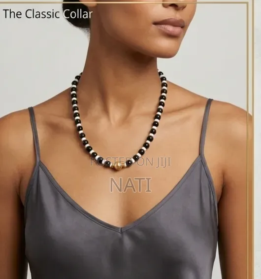 Handmade Black and White Beaded Necklace
