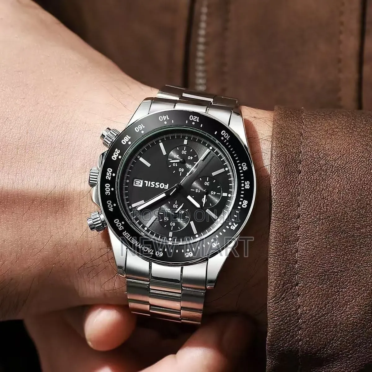 Black Stainless Steel Fossil Autocross Multifunction Watch