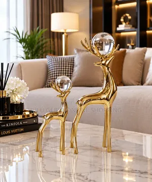 Baro Home Luxury Golden Crystalorb Deer Sculpture Set (Pair of 2)