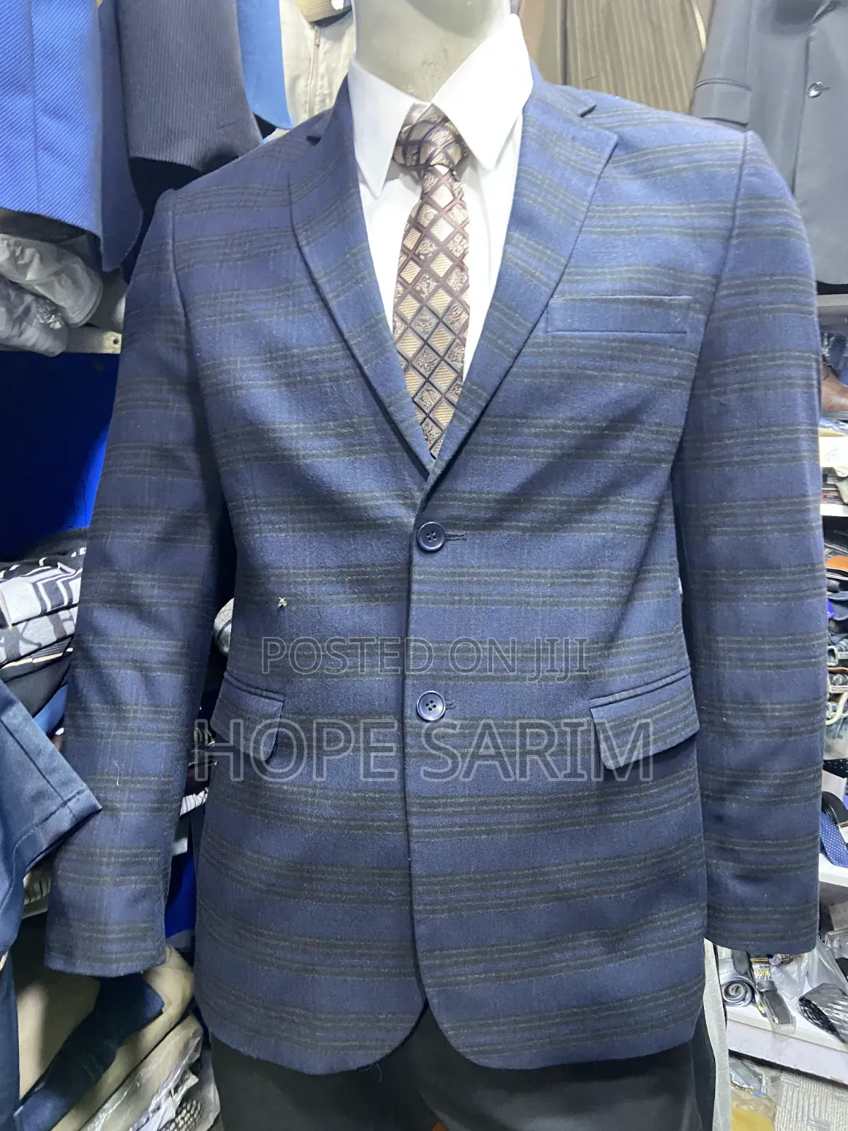 Modern Tonal Blue Striped Blazer