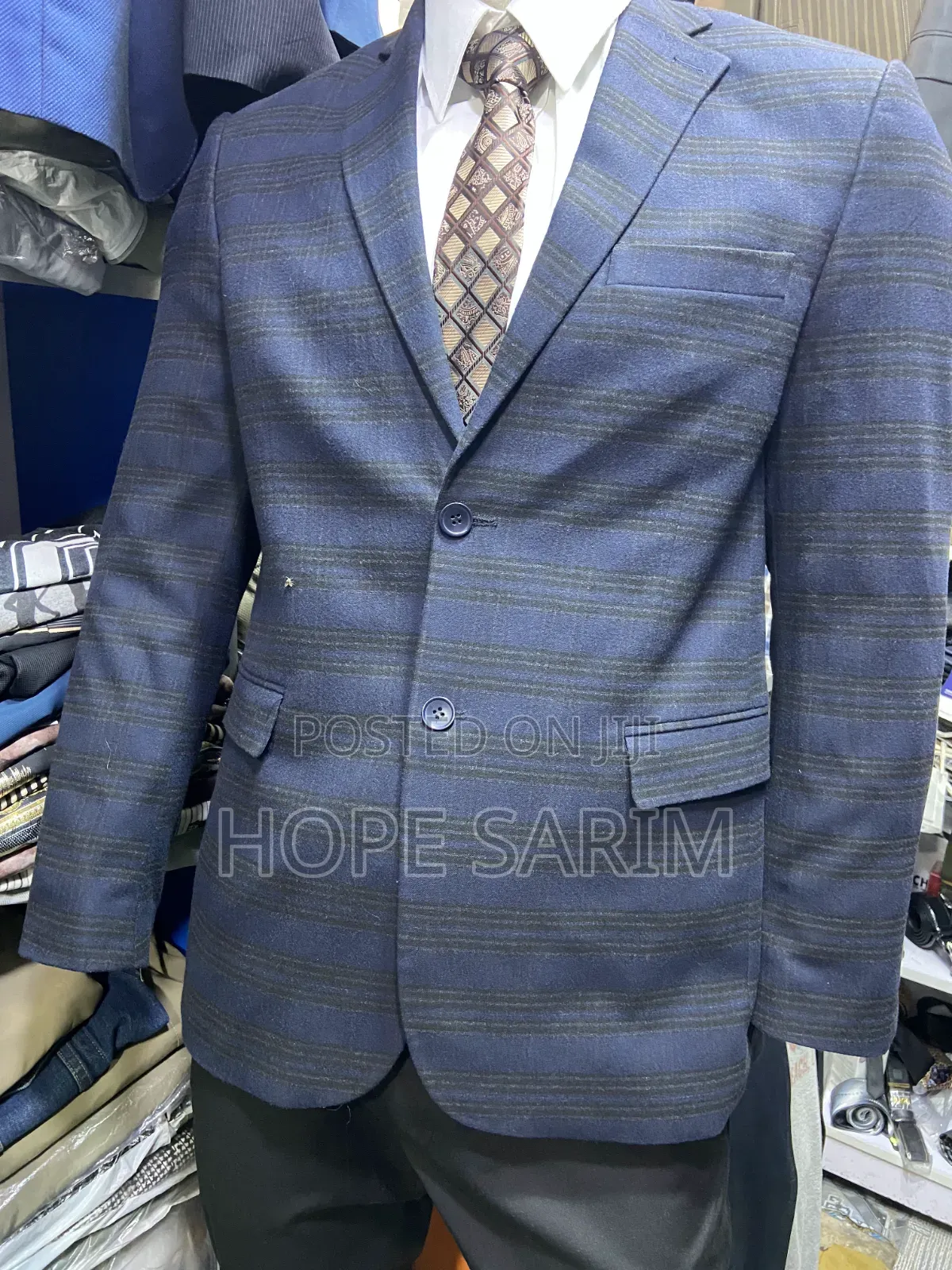 Modern Tonal Blue Striped Blazer