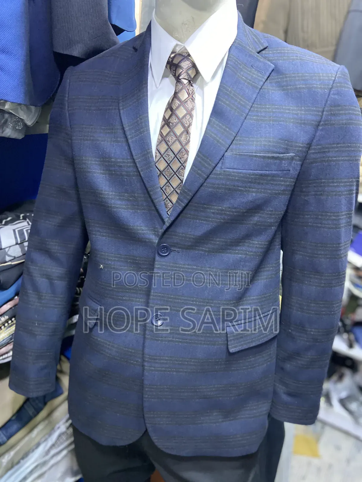 Modern Tonal Blue Striped Blazer