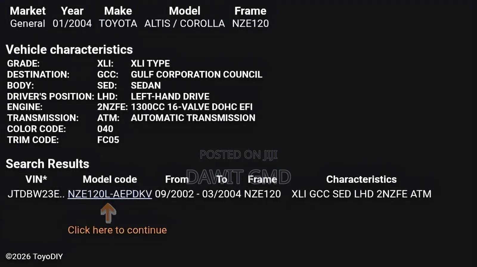 Toyota Corolla 2004 Gold