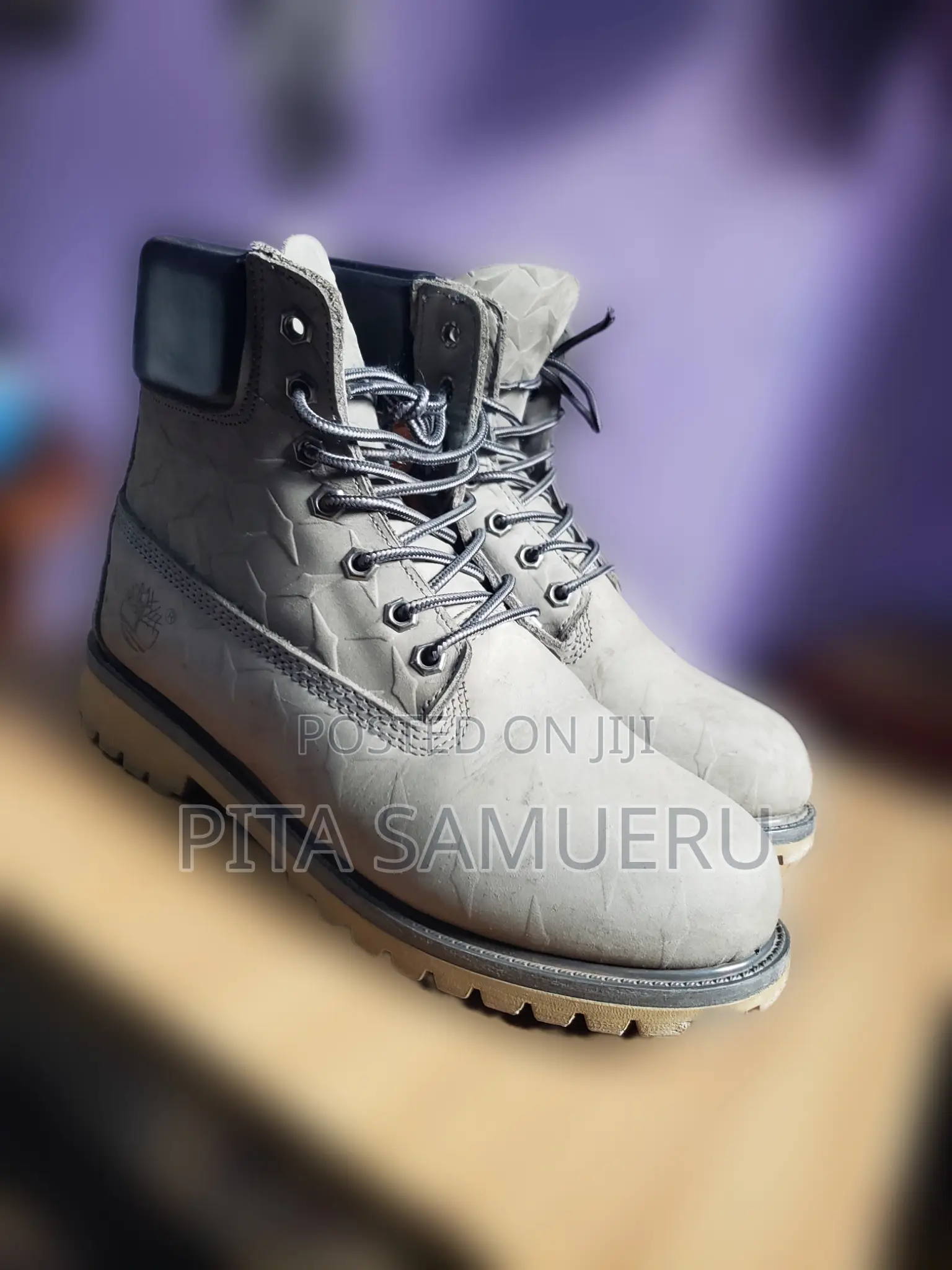 Gray Timberland Shoes With Diamond Design