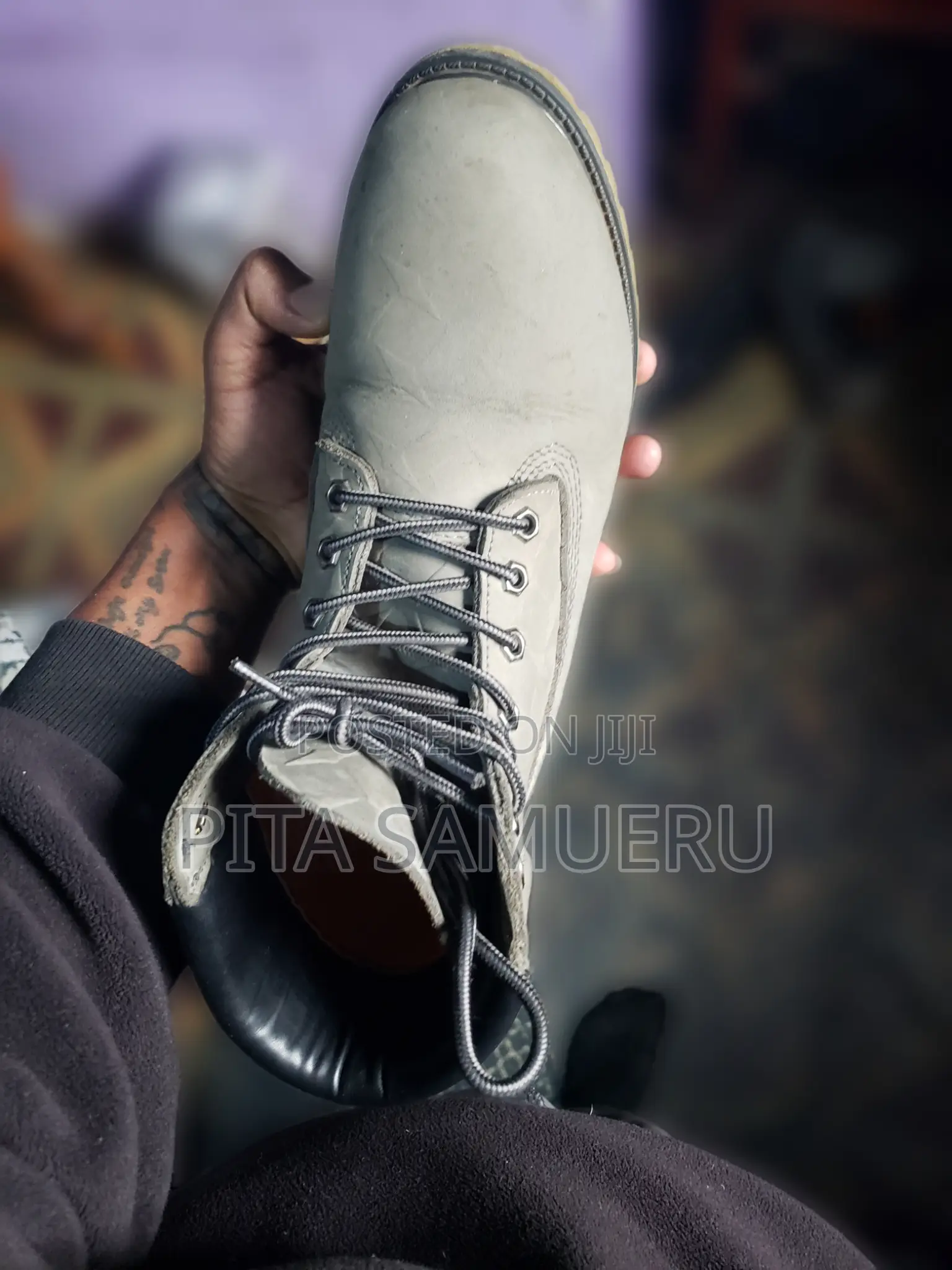 Gray Timberland Shoes With Diamond Design