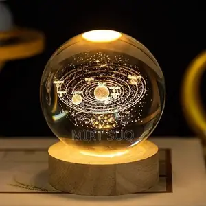 3d Crystal Solar System Ball Led Night Light With Wood Base