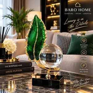 Baro Home — Emerald Gold Crystal-Orb Leaf Sculpture