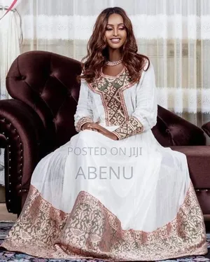 Elegant Ethiopian Habesha Kemis – White Gold Traditional Dress