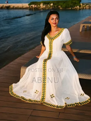 Elegant White Pink Ethiopian Habesha Kemis