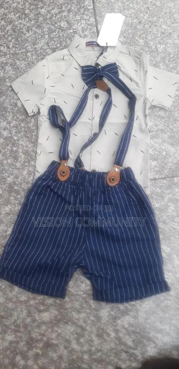 Boys Formal Outfit Set- Shirt, Shorts Bow Tie