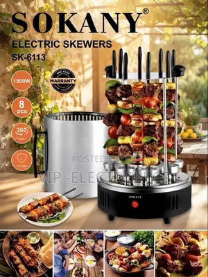 SOKANY Electric Vertical Skewer Kebab Machine – 1500W | 8 Skewers