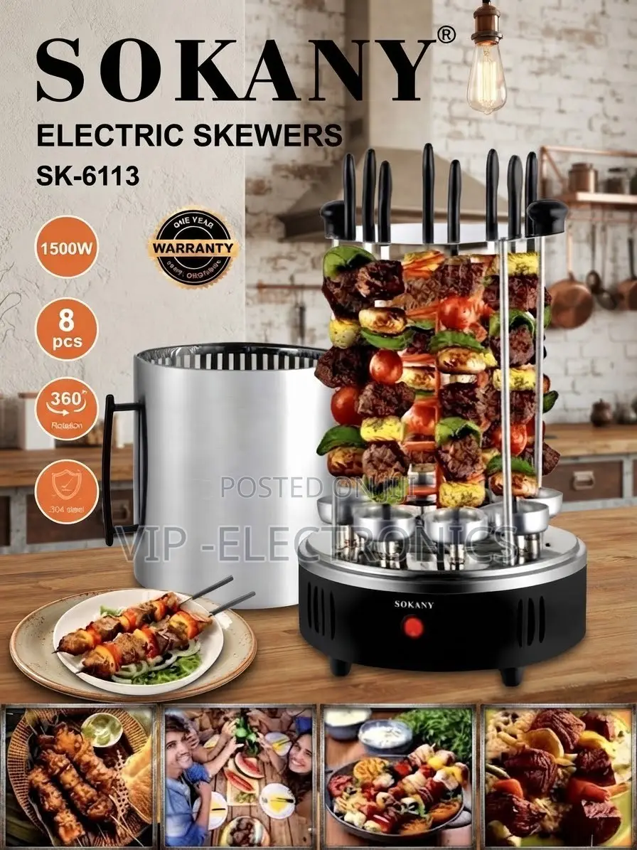 SOKANY Electric Vertical Skewer Kebab Machine – 1500W | 8 Skewers