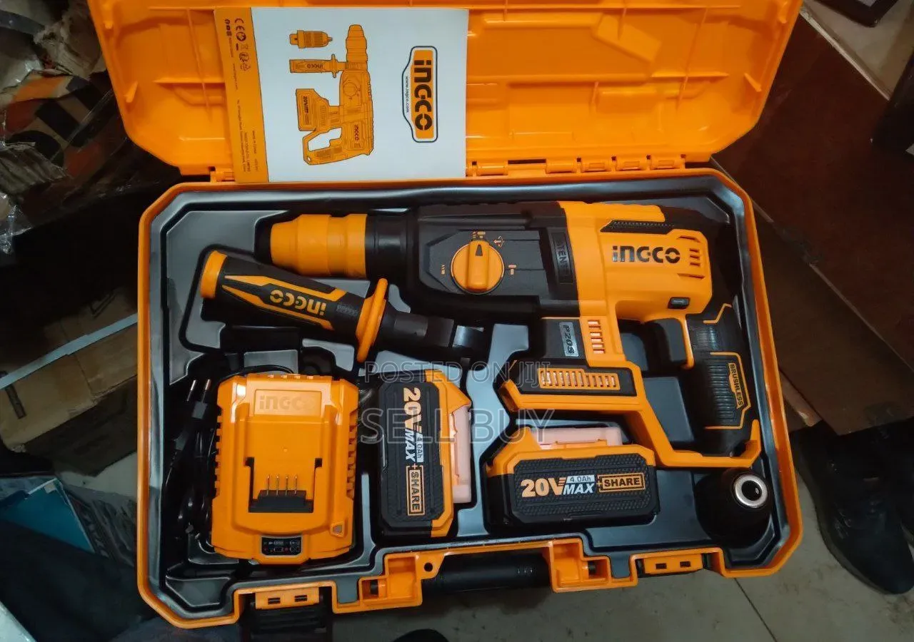 ኢንኮ (INGCO) 20V ብራሽለስ የቻርጅ ሮታሪ ሀመር እና ድሪል ማሽን ከሳጥን ጋር (Rotary Hammer