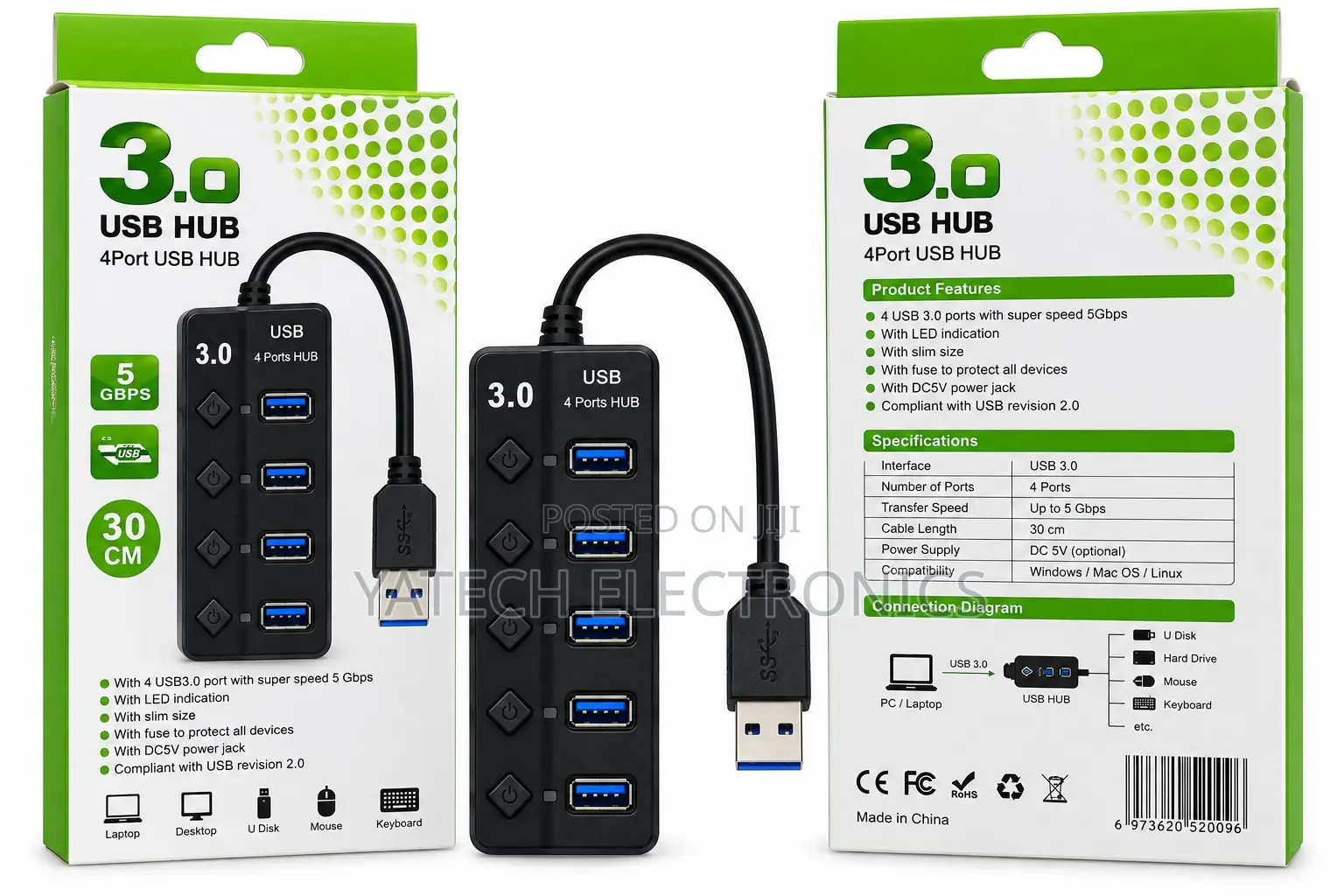USB 3.0 4-Port Hub With Individual Power Switches – 5Gbps