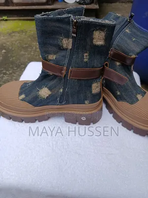 Women's Distressed Denim Ankle Boots With Side Zipper – Size 37