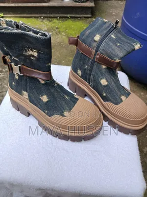 Women's Distressed Denim Ankle Boots With Side Zipper – Size 37