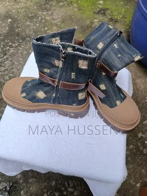 Women's Distressed Denim Ankle Boots With Side Zipper – Size 37