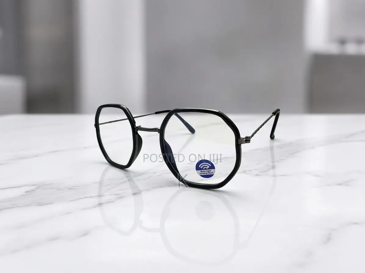 Black Geometric Framed Blue Cut Glass