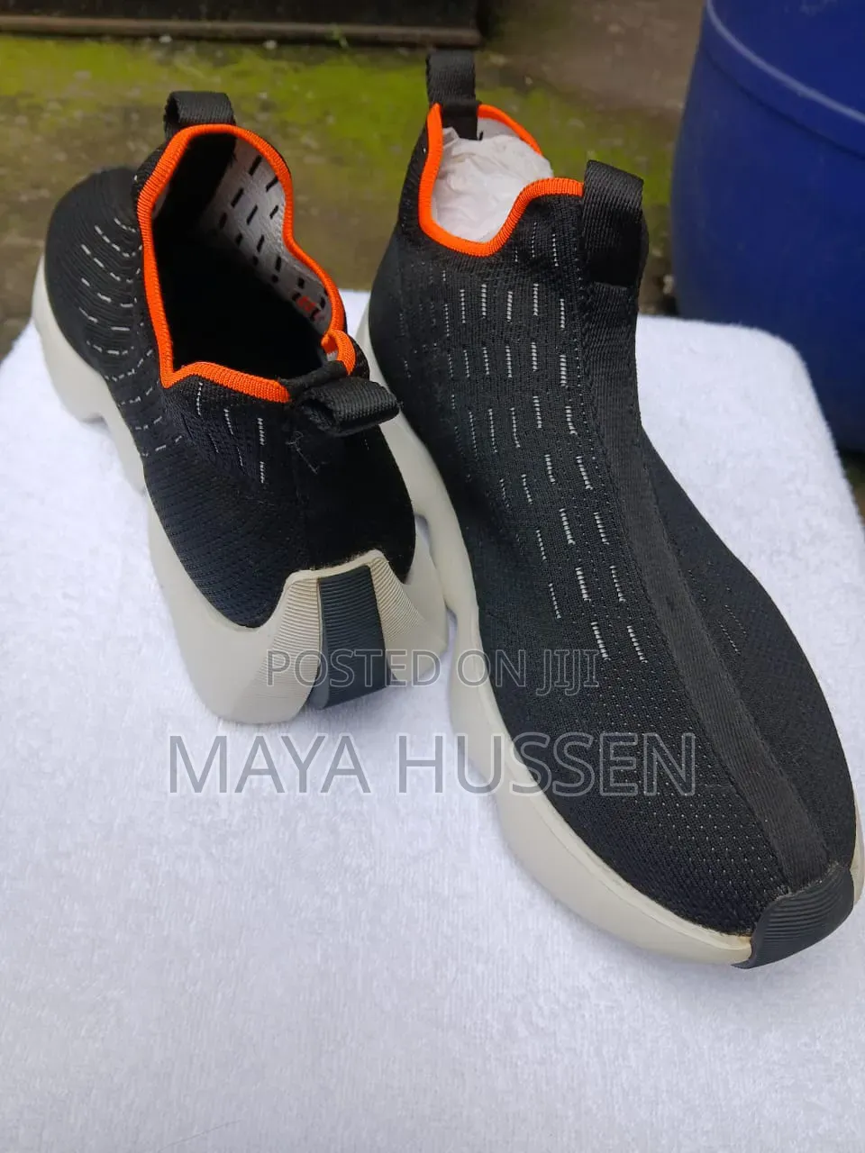 Hermès Black Orange Chunky Sole Knit Slip-on Sneakers