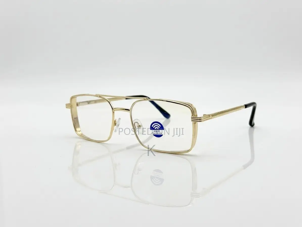 Gold-Toned Metal Double-Bridge Square Eyeglasse