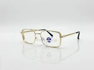 Gold-Toned Metal Double-Bridge Square Eyeglasse