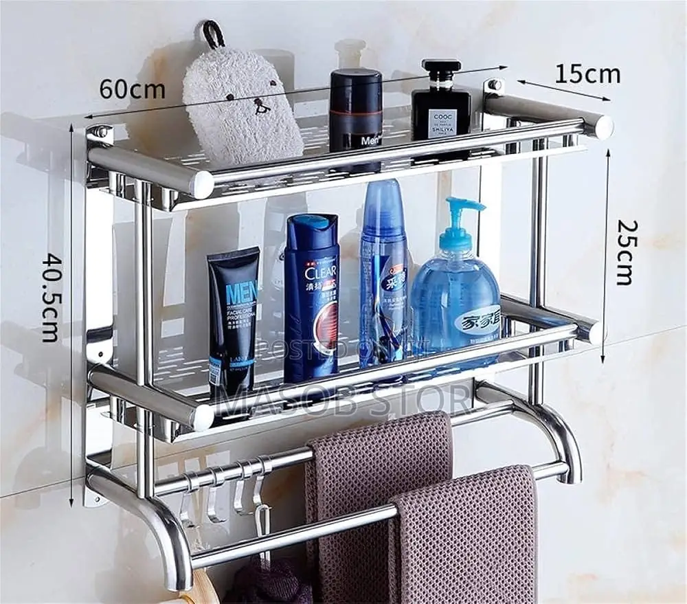 Bathroom Rack ሻወር ቤቶን የሚያሳምር እና ቦታ የሚቆጥብ የማይዝግ ግርግዳ ላይ ታሳሪ