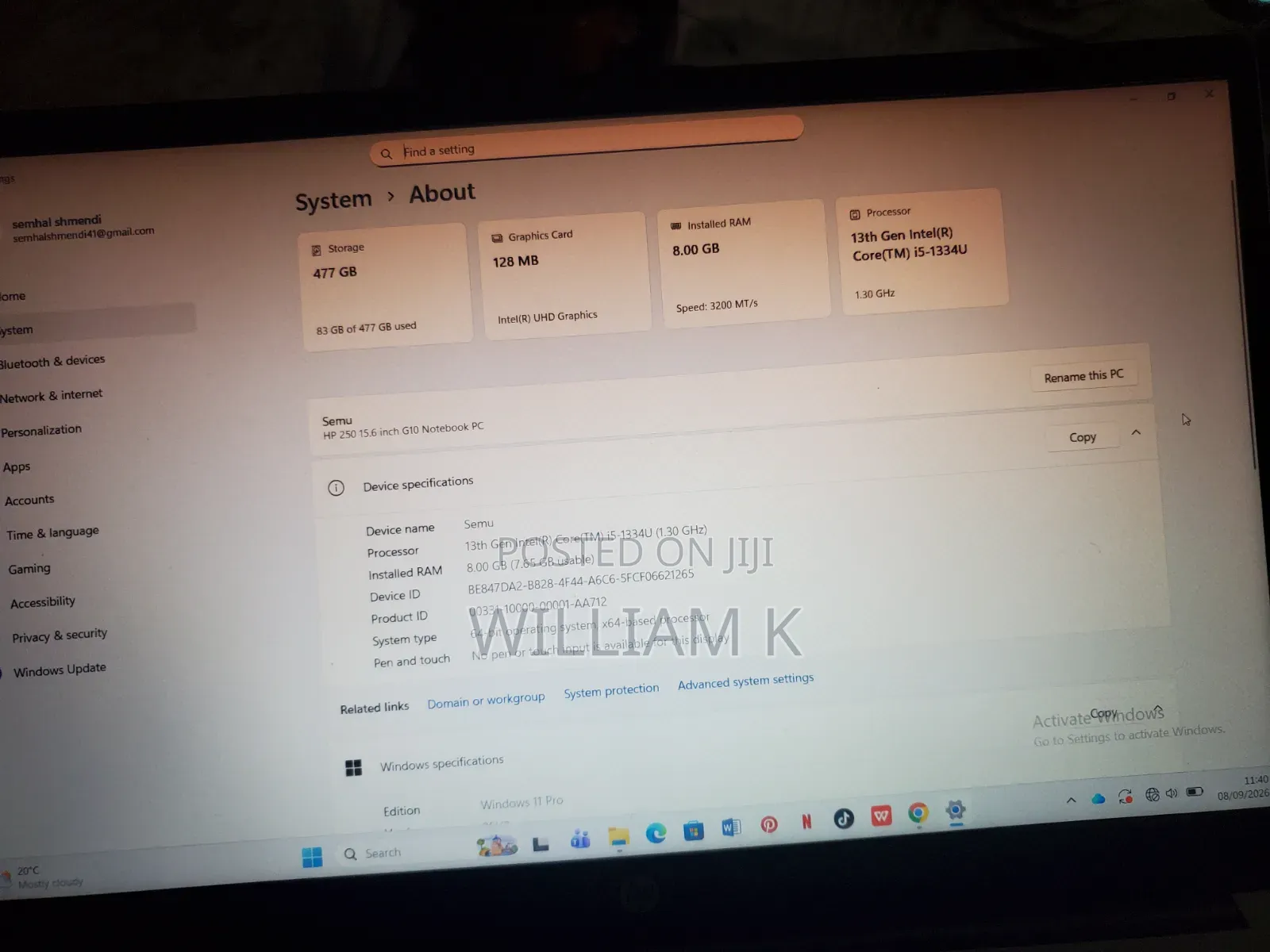 Laptop HP 250 G10 8GB Intel Core i5 SSD 512GB