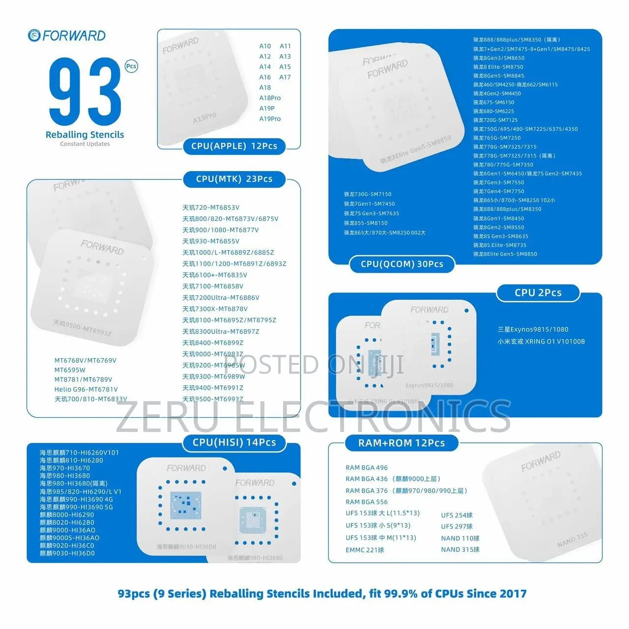 93PCS Reballing Stencils Set + FORWARFW-ZC01 CPU Dual-Sided Reballing