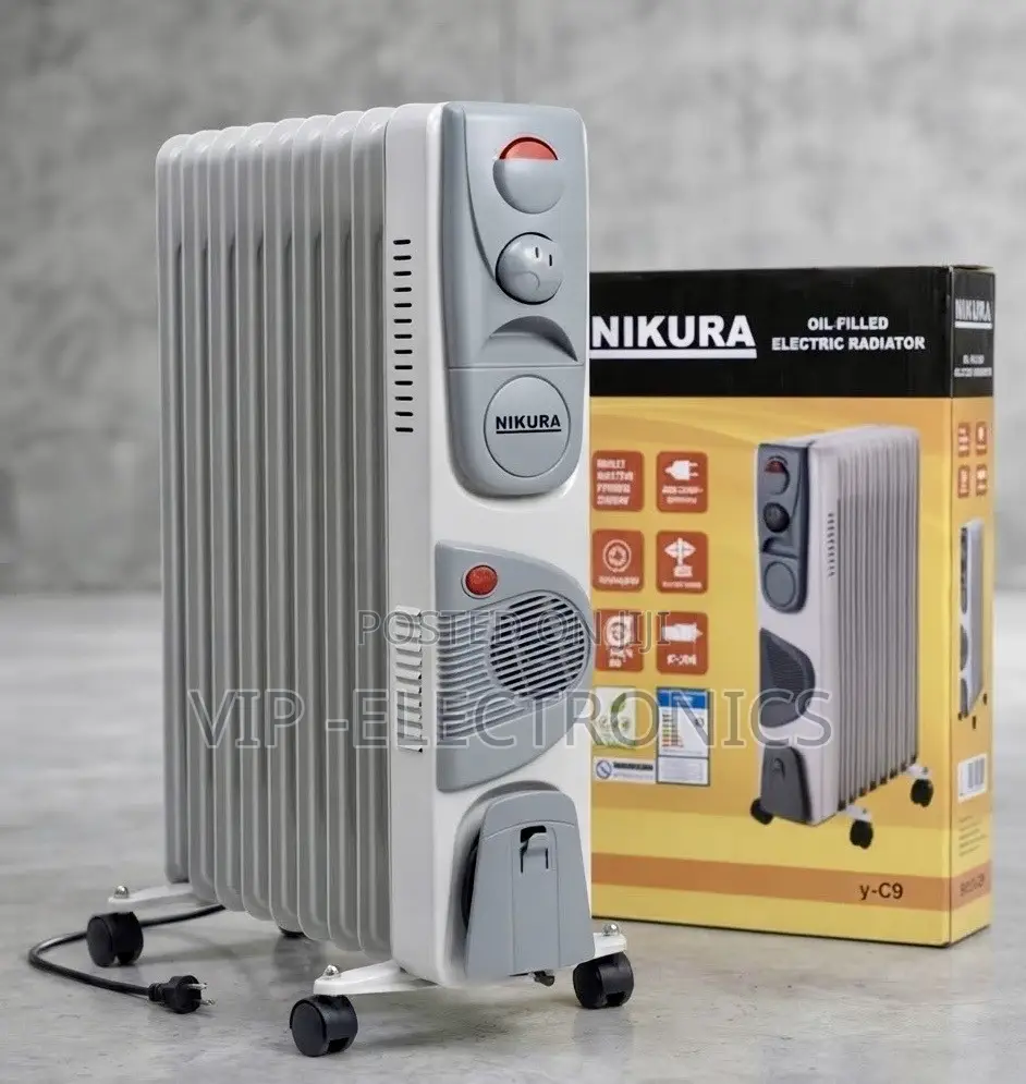 Nikura Room Heater 9-Fin Oil Filed Electric Radiator Heater With Turbo