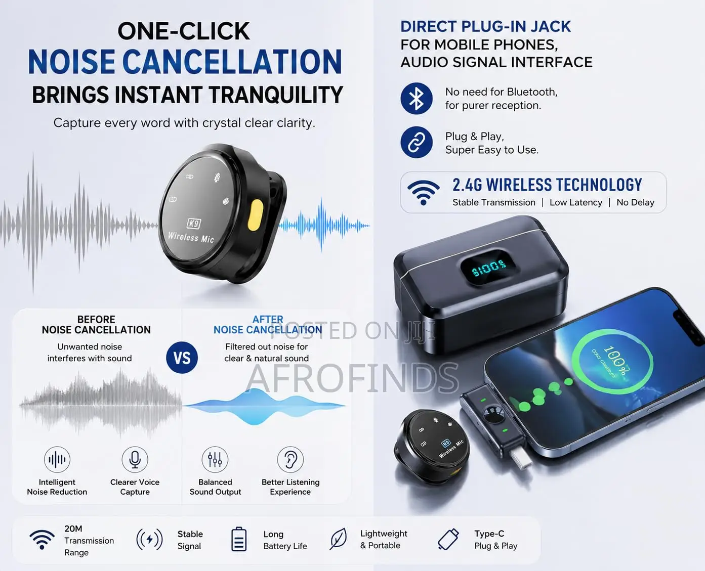 Q8 2.4GHz Wireless Mic: Noise-Canceling Plug-and-Play!