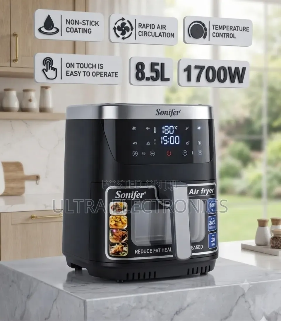 Sonifer Air Fryer – 8.5l | 1700w ጣፋጭና ክሪስፒ ምግቦችን በትንሽ ዘይት ለማዘጋጀት