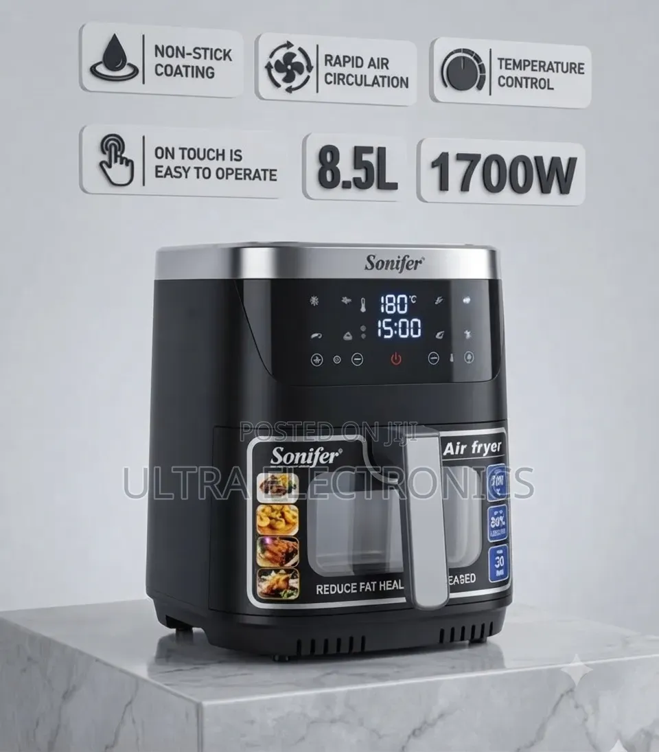Sonifer Air Fryer – 8.5l | 1700w ጣፋጭና ክሪስፒ ምግቦችን በትንሽ ዘይት ለማዘጋጀት