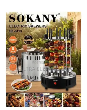 SOKANY SK-6113 Electric BBQ Skewer – 1500W | 8 Skewers | 360° Rotation