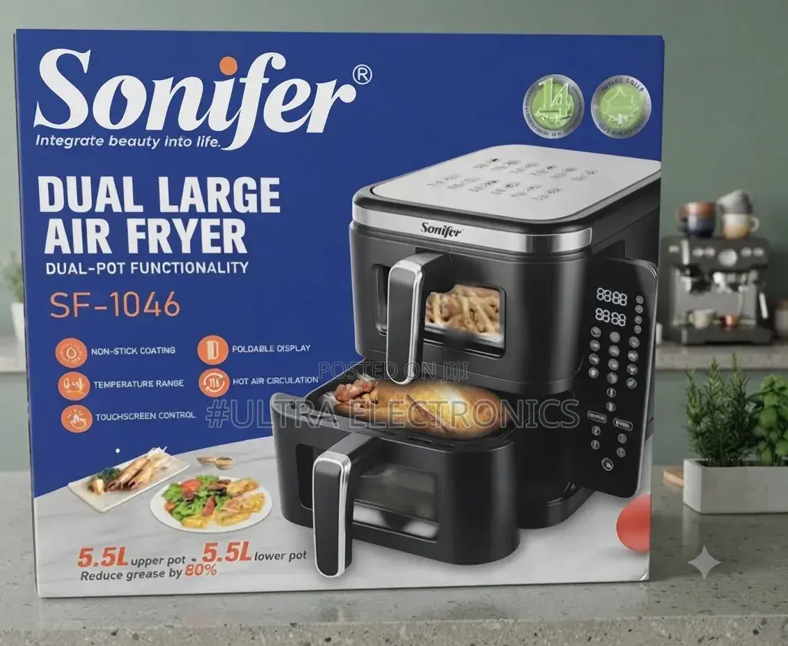 SONIFER SF-1046 Dual Large Air Fryer – 11L | Touchscreen